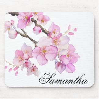 Beautiful pink watercolor cherry blossoms script  mouse pad