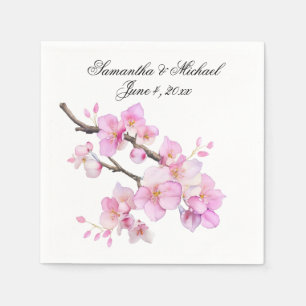Beautiful pink watercolor cherry blossoms script  napkin