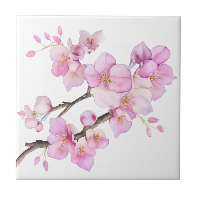 Beautiful pink watercolor cherry blossoms  tile (Front)