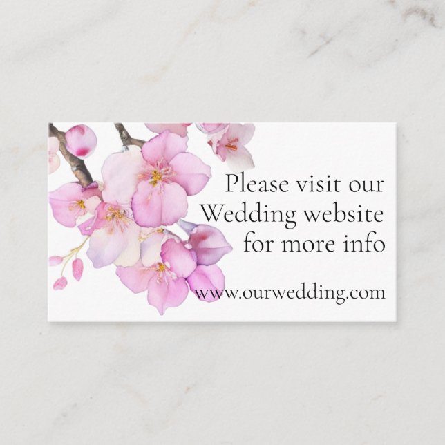 Beautiful pink watercolor cherry blossoms wedding  enclosure card (Front)