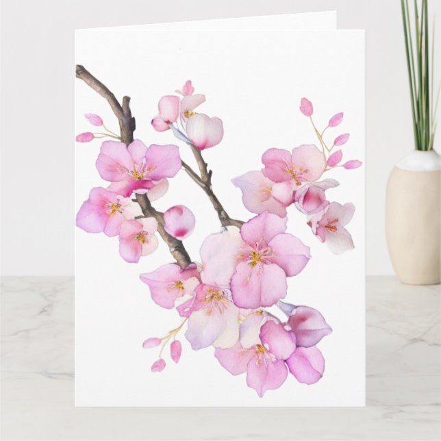 Beautiful pink watercolor cherry Sakura blossoms  Card (Front)