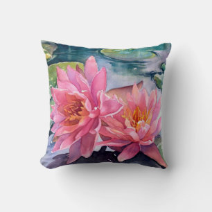 Beautiful Pink Watercolor Flowers Fine Art Cushion