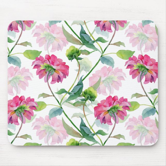 Beautiful Pink Watercolor Flowers Illustration Mouse Pad (Front)