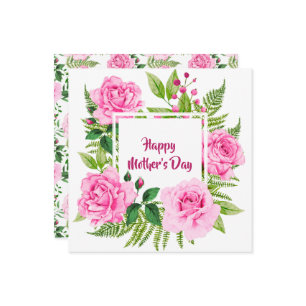 Beautiful Pink Watercolor Roses Mother’s Day Holiday Card