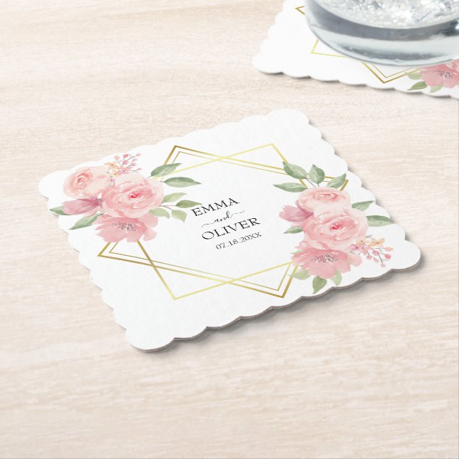 Beautiful Pink Watercolor Roses Paper Coaster (Angled)