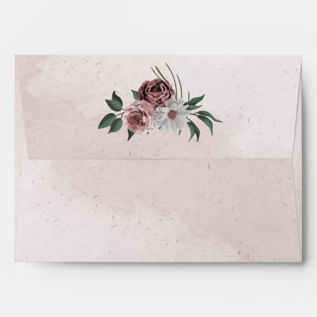 beautiful pink white cinnamon rose floral greenery envelope (Back (Top Flap))