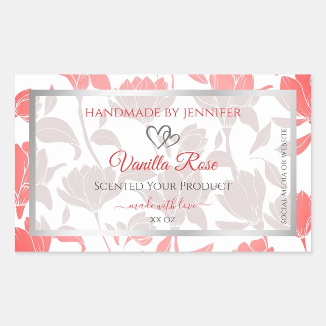 Beautiful Pink White Floral Pattern Product Labels (Front)