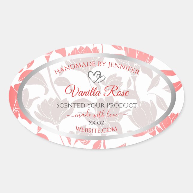 Beautiful Pink White Floral Pattern Product Labels (Front)