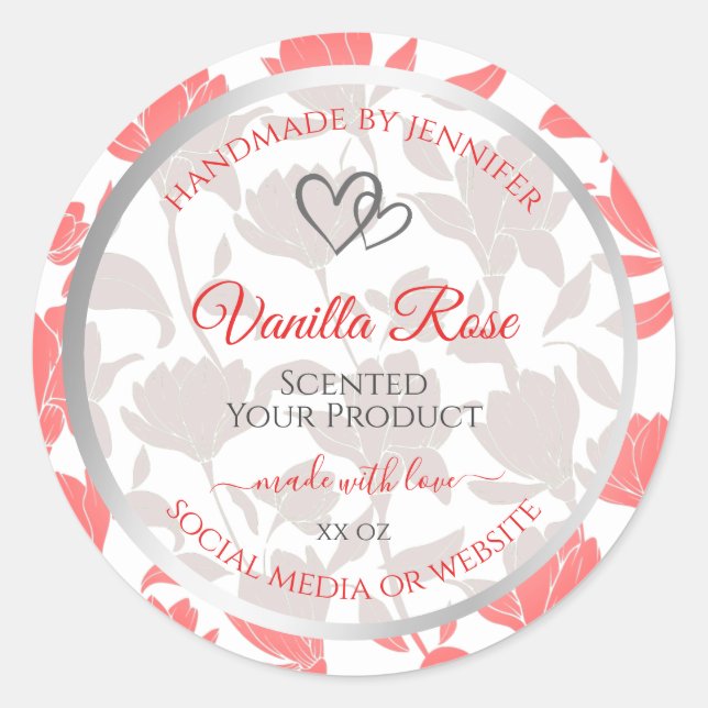 Beautiful Pink White Floral Pattern Product Labels (Front)