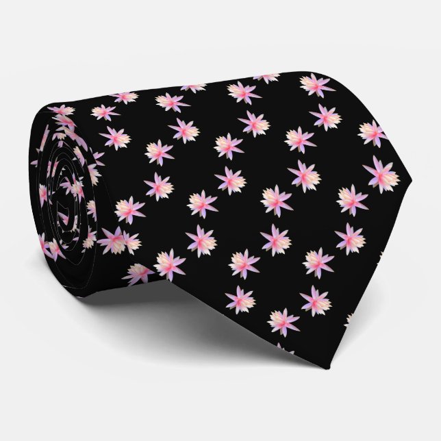 Beautiful Pink White Lotus Flower Pattern Tie (Rolled)