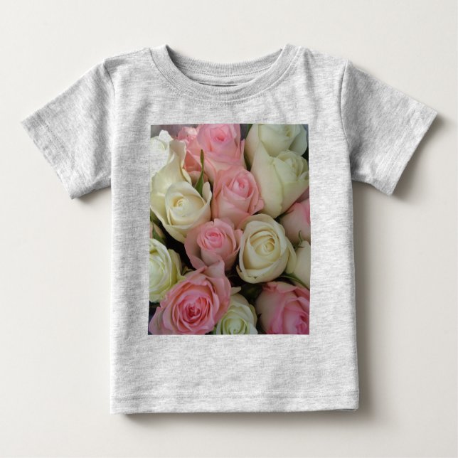 Beautiful Pink White Roses Flower Bouquet Baby T-Shirt (Front)