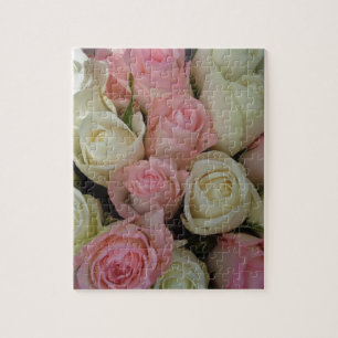 Beautiful Pink White Roses Flower Bouquet Jigsaw Puzzle