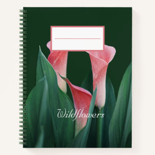 Beautiful pink wildflowers l Dark green background Notebook