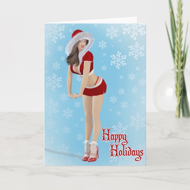 Beautiful Pinup Christmas Happy Holidays Card (Front)
