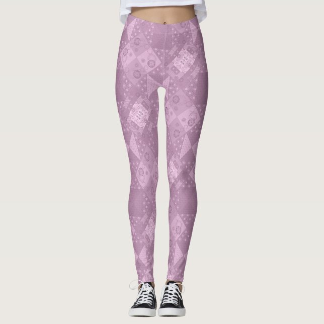 beautiful plain traditional lilac patchwork leggings (Front)