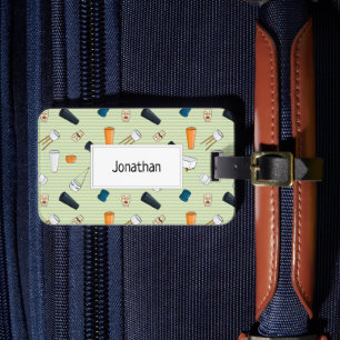 Beautiful plant pots with green striped background luggage tag