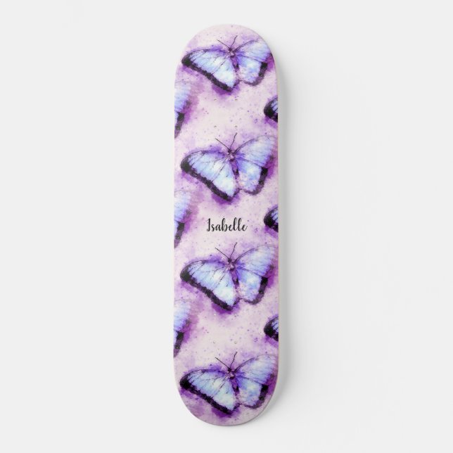 Beautiful Playful Pink  Butterflies  Skateboard (Front)