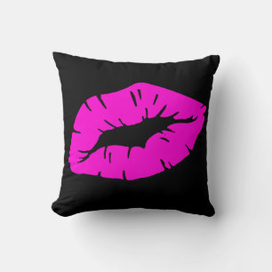 Beautiful Playful Pink Lipstick Kiss Isolated Cushion