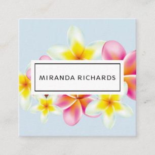 Beautiful Plumeria Flowers Tropical Accent Square Business Card