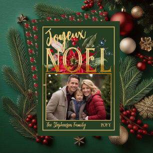 Beautiful Poinsettia and Berries Joyeux Noël 