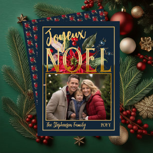 Beautiful Poinsettia and Berries Joyeux Noël