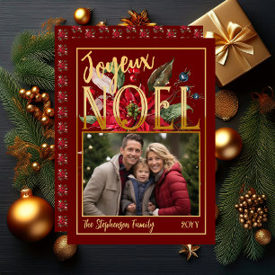 Beautiful Poinsettia and Berries Joyeux Noël