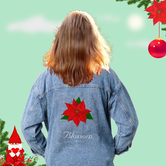 Beautiful Poinsettia Flower Blossom Denim Jacket (Creator Uploaded)