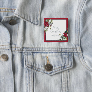 Beautiful poinsettia frame Christmas Holiday 15 Cm Square Badge