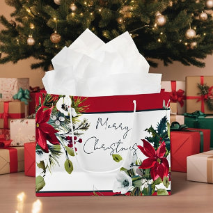 Beautiful poinsettia frame Christmas Holiday Large Gift Bag