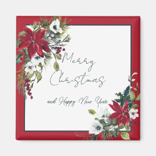 Beautiful poinsettia frame Christmas Holiday Magnet