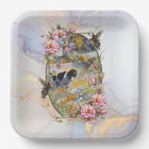 Beautiful pointer with pheasants    paper plate