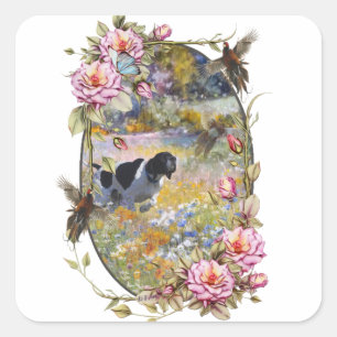 Beautiful pointer with pheasants   square sticker