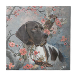 Beautiful pointer with pheasants    tile