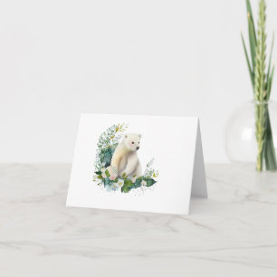 Beautiful Polar Bear in Flowers BLANK  Card