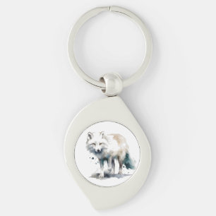 Beautiful polar fox in white and blue watercolor key ring