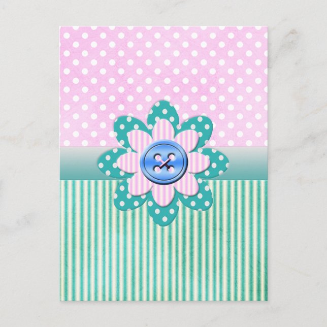 Beautiful polka dots in soft pink and blue stripes postcard (Front)