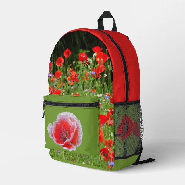 Beautiful Poppies All over Printed Backpack (Back Corner Right)