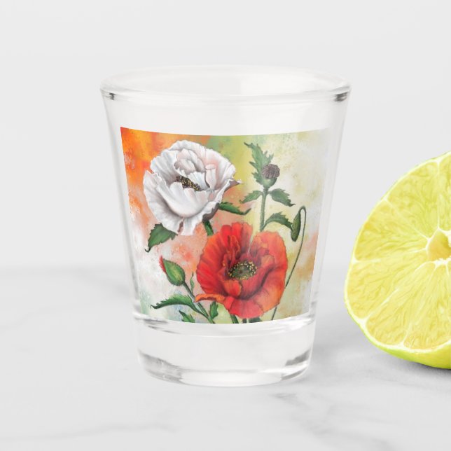 Beautiful Poppies Shot Glass (Front)