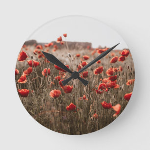 beautiful poppy flowers round clock