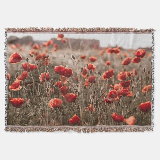 beautiful poppy flowers throw blanket (Front)