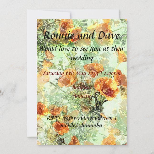 Beautiful poppy wedding invitation. Customizable. Invitation (Front)