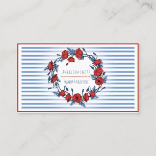 Beautiful Poppy Wreath Floral & Stripes Business Card