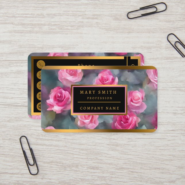 Beautiful Popular Watercolor Pink Roses Collection Business Card (Front/Back In Situ)