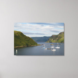 Beautiful port and sailboats with reflections in canvas print