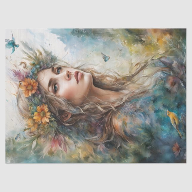 Beautiful Portrait Woman Decoupage Furniture Tissue Paper (Front)