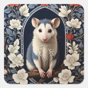Beautiful Possum William Morris Inspired Floral Square Sticker