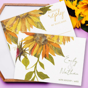 Beautiful Pretty Yellow Sunflower Floral Wedding RSVP Card