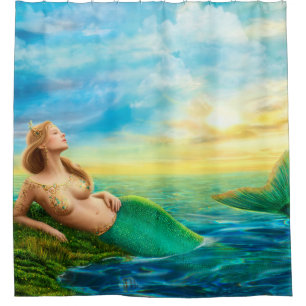 Beautiful princess- fantasy mermaid at sunset shower curtain
