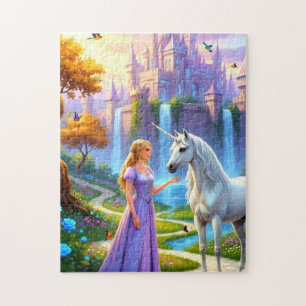 Beautiful Princess meeting Unicorn Jigsaw Puzzle