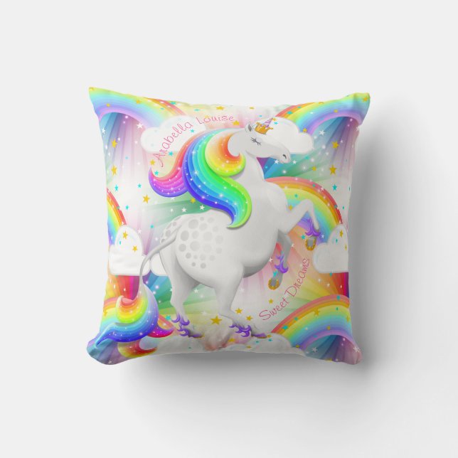 Beautiful Princess Unicorn Rainbow Starburst Decor Cushion (Front)
